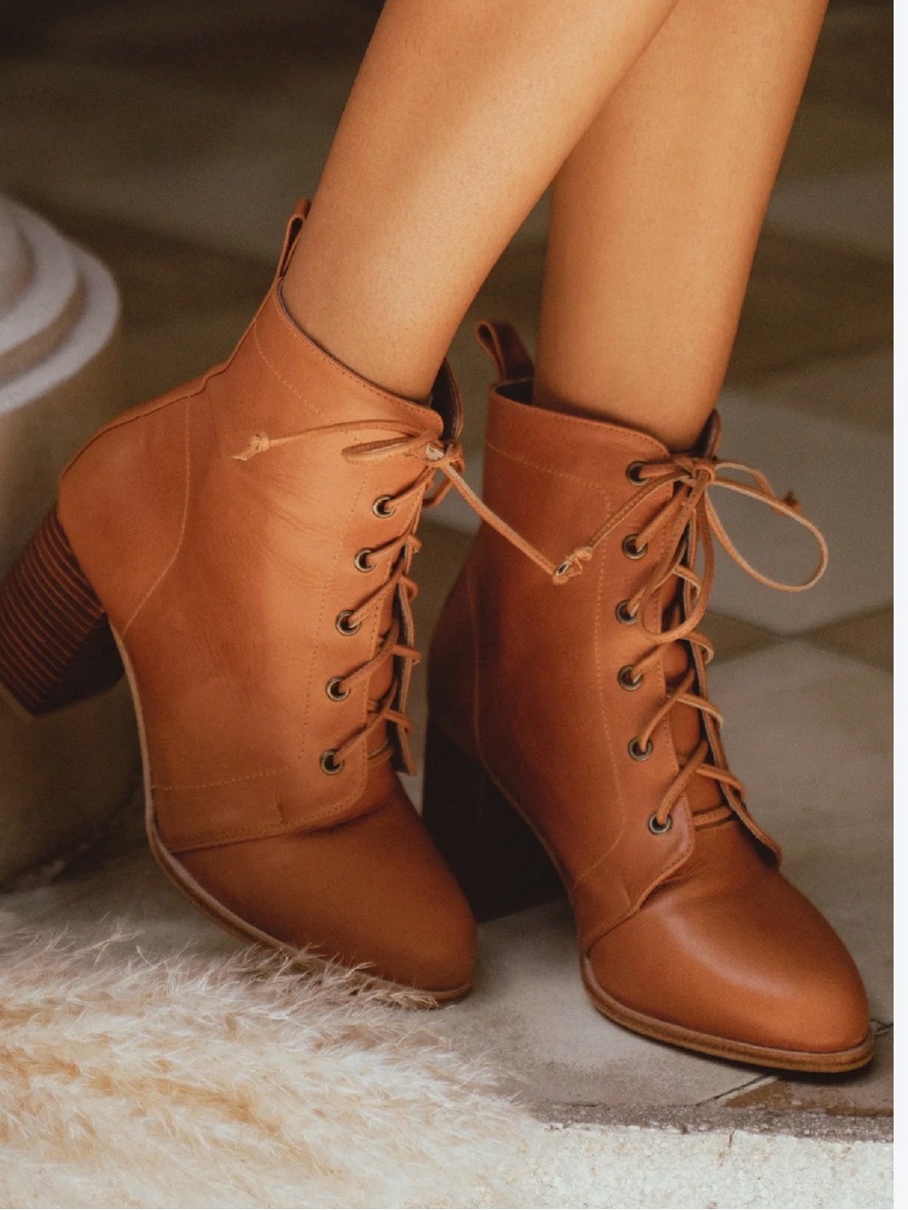 Xapoeal Karen Cognac Lace-Up Ankle Boots